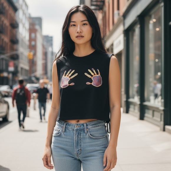 Fashion17 Tops - Black Hands Print Tank Top Women's Clothing
New